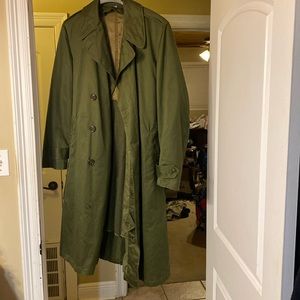Vintage 50s US Army Coat Size M Short Green wool liner Military Korea Belted